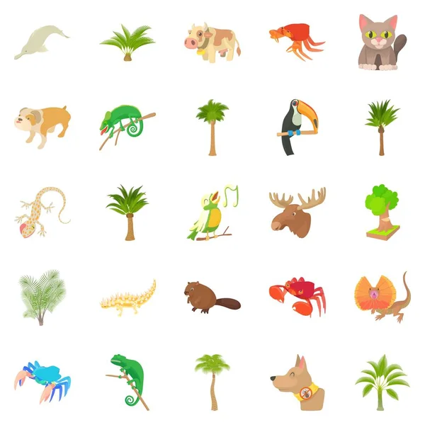 Život zvířat ikony set, kreslený styl — Stockový vektor