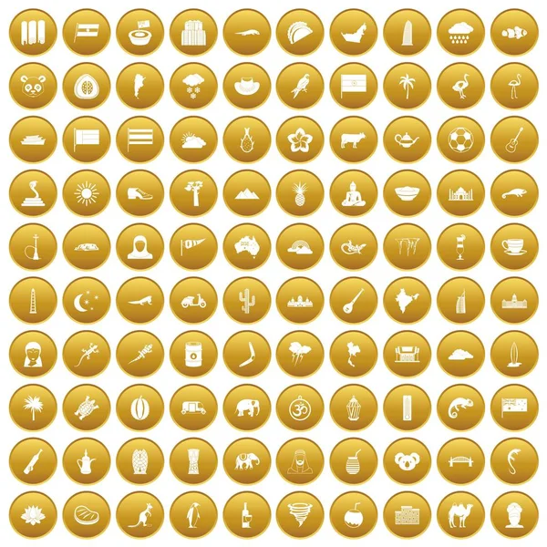 100 exotische Tiersymbole vergoldet — Stockvektor