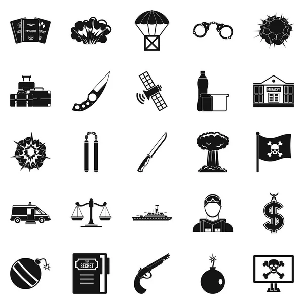 Conjunto de ícones antiterrorismo, estilo simples — Vetor de Stock