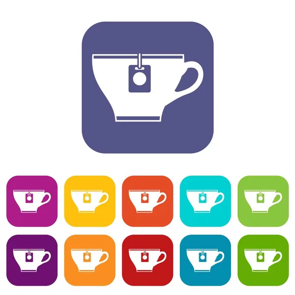 Cup with teabag icons set — Stock Vector