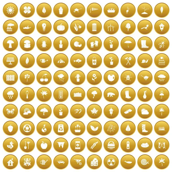 100 Garten-Ikonen vergoldet — Stockvektor