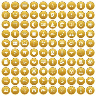 Altın 100 uyum Icons set