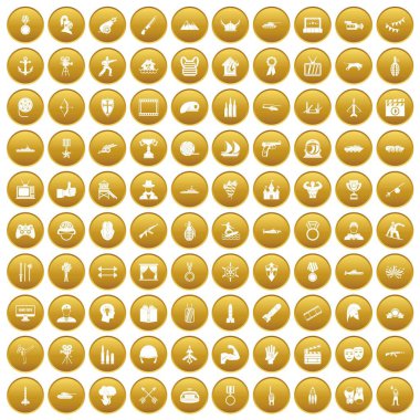 Altın 100 kahraman Icons set