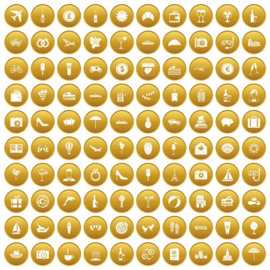 Altın 100 balayı Icons set