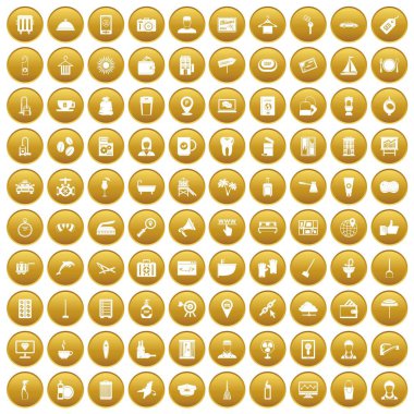 Altın 100 otel hizmetleri Icons set