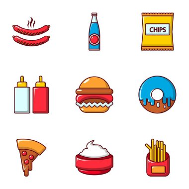 Fast food simgeler ayarla, stil düz