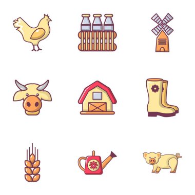 Köy çiftlik Icons set, düz stil