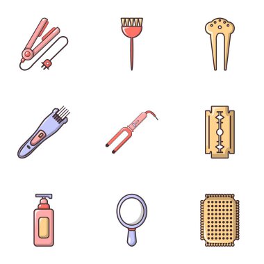 Kuaför Salonu Icons set, düz stil
