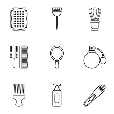 Kuaför Salonu Icons set, anahat stili