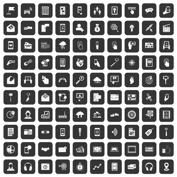 100 mobile Icons schwarz gesetzt — Stockvektor