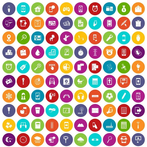 100 mobile app icons set color — Stock Vector