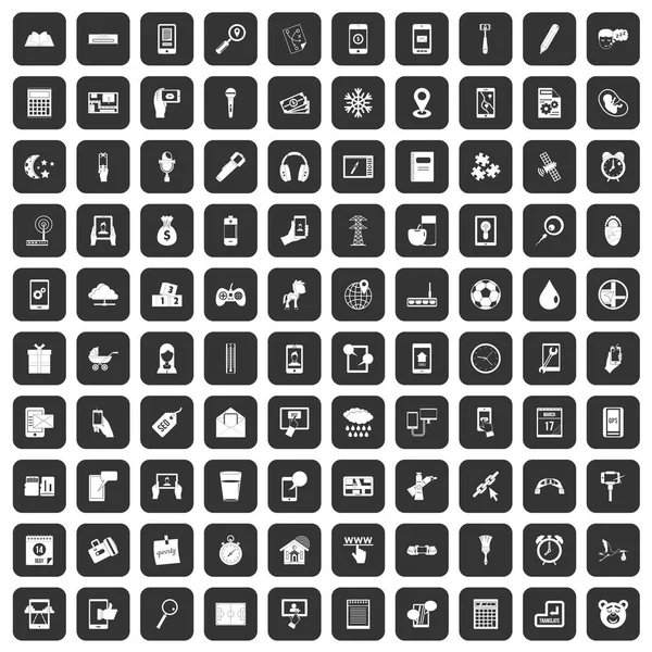 100 icônes application mobile mis en noir — Image vectorielle