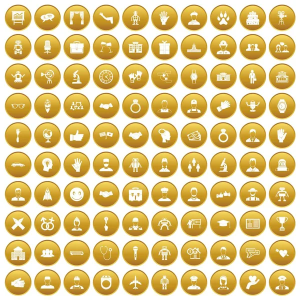 100 handshake ikony zestaw złoto — Wektor stockowy