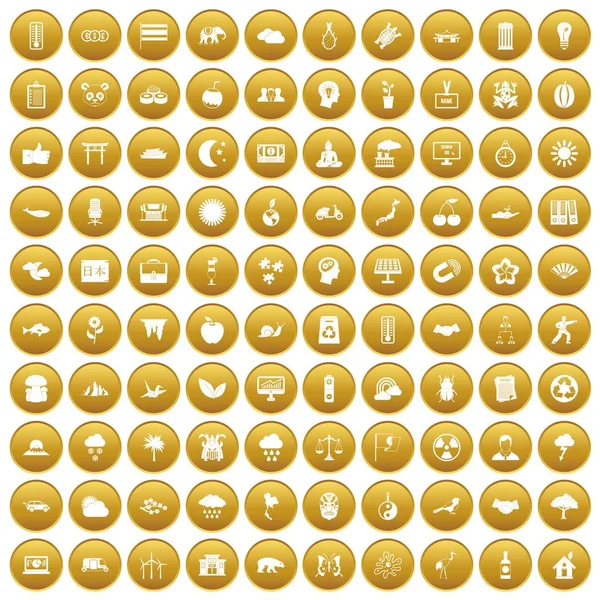100 Harmonie-Ikonen setzen Gold — Stockvektor