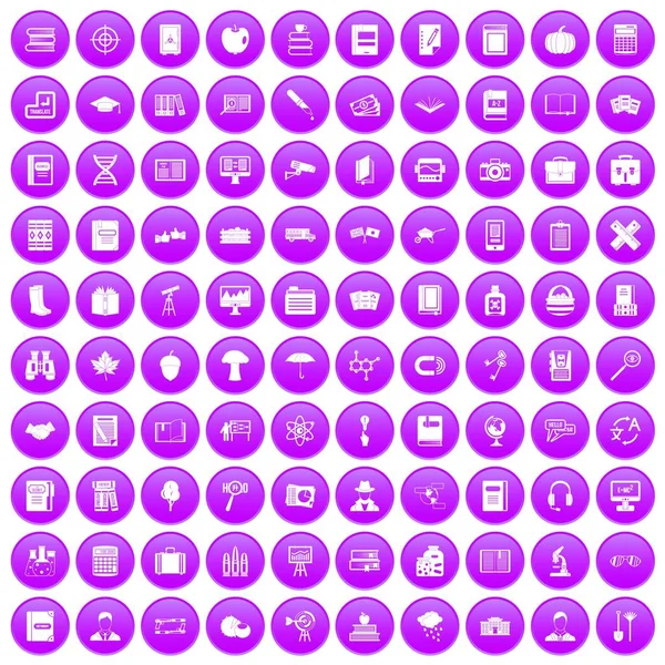 100 icônes de livre ensemble violet — Image vectorielle