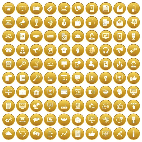 100 Helpdesk-Symbole setzen Gold — Stockvektor