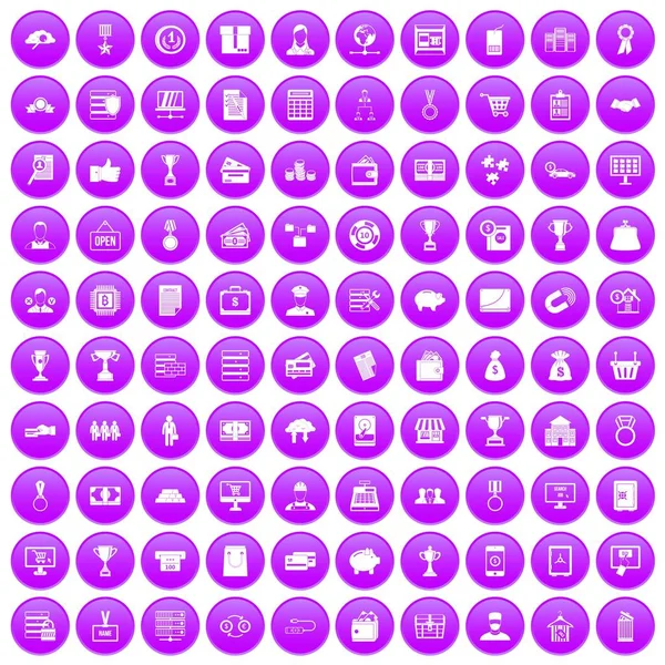 100 icônes d'affaires ensemble violet — Image vectorielle
