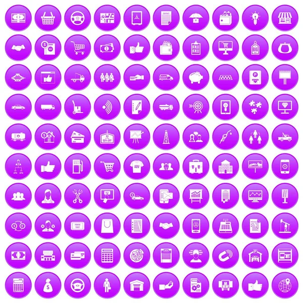 100 icônes d'affaires ensemble violet — Image vectorielle