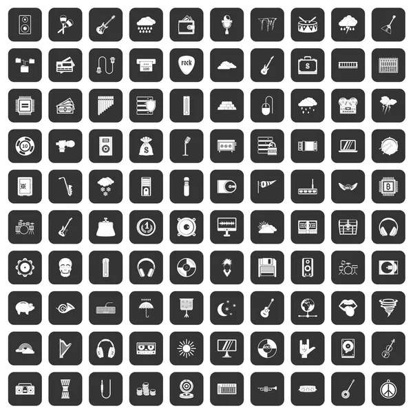 100 icônes de festival de musique noir — Image vectorielle