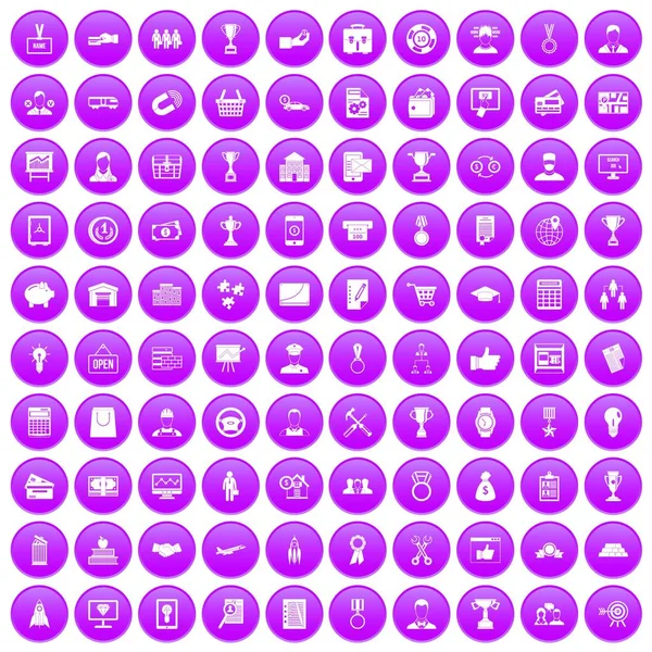 100 icônes de carrière d'affaires ensemble violet — Image vectorielle