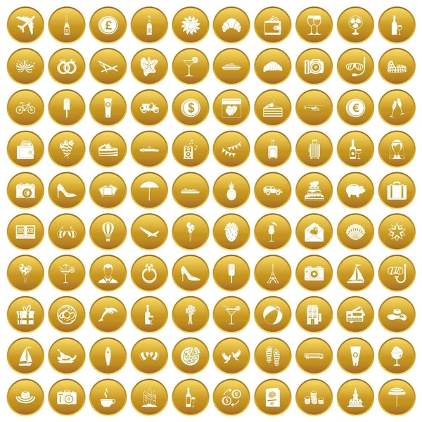 Altın 100 balayı Icons set — Stok Vektör