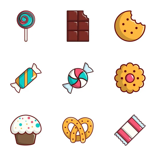 Süßigkeiten-Icons Set, flacher Stil — Stockvektor