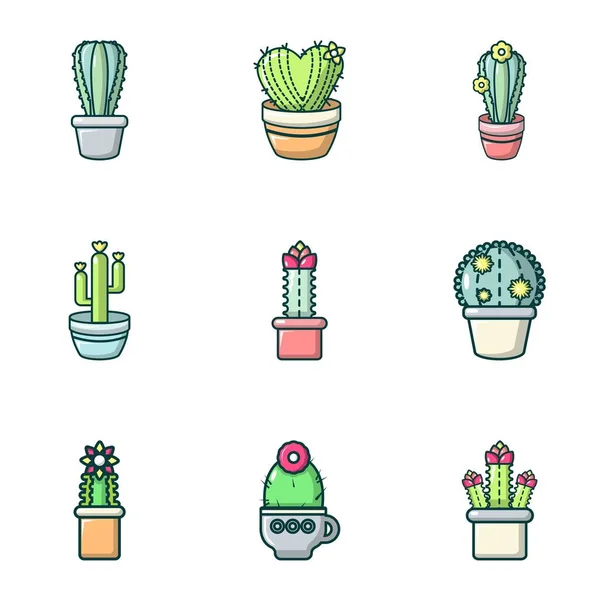 Cactus iconen set, Kaderstijl — Stockvector