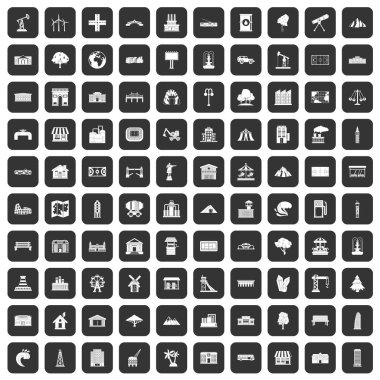 siyah 100 manzara öğesi Icons set