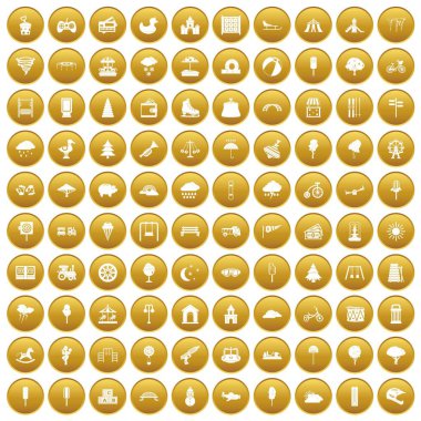 Altın 100 çocuk parkı Icons set