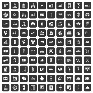 siyah 100 yükleyici Icons set