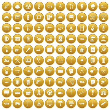 Altın 100 inşaat site Icons set