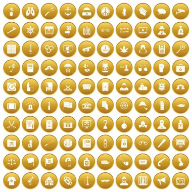 Altın 100 suç soruşturma Icons set