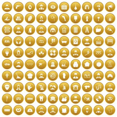 Altın 100 farklı meslekler Icons set