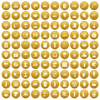 Altın 100 afet Icons set