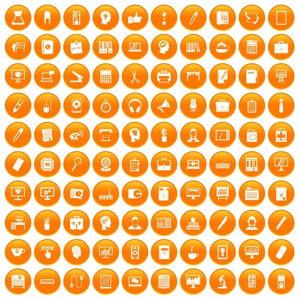 100 Symbole für den Arbeitsbereich orange eingestellt — Stockvektor
