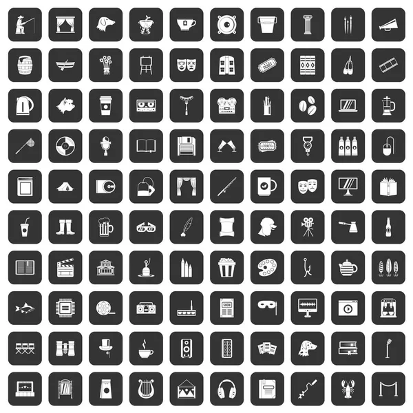 100 iconos de ocio negro — Archivo Imágenes Vectoriales