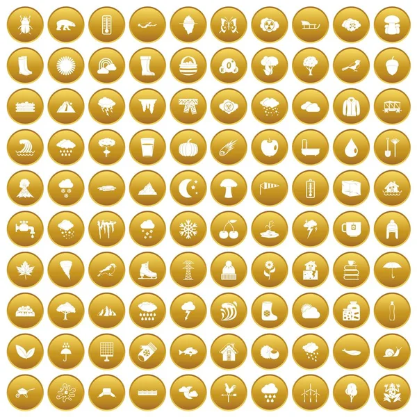 100 Wolkensymbole setzen Gold — Stockvektor