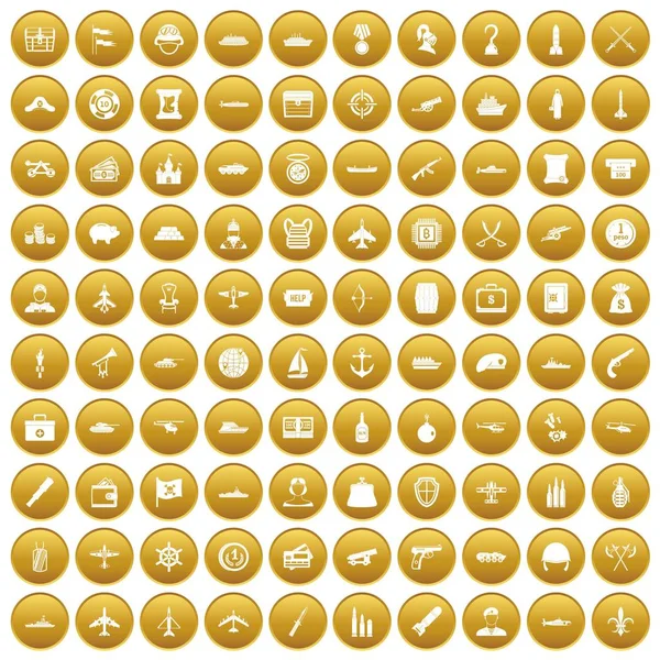 100 gevechtsvoertuigen iconen instellen goud — Stockvector