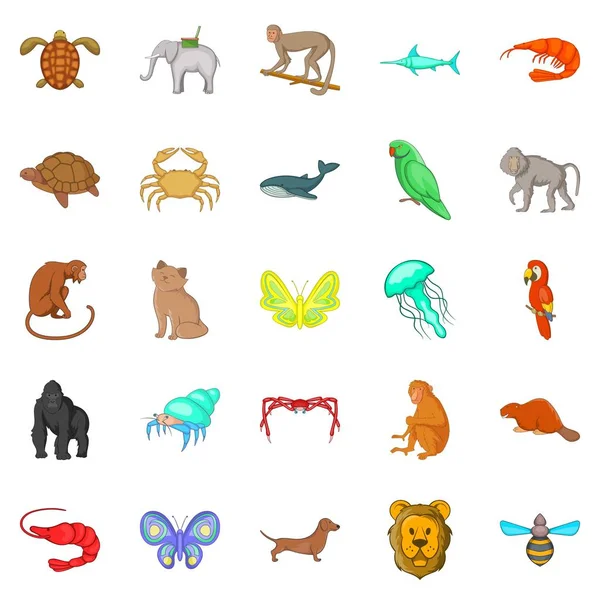 Dřevěné zvířata ikony set, kreslený styl — Stockový vektor