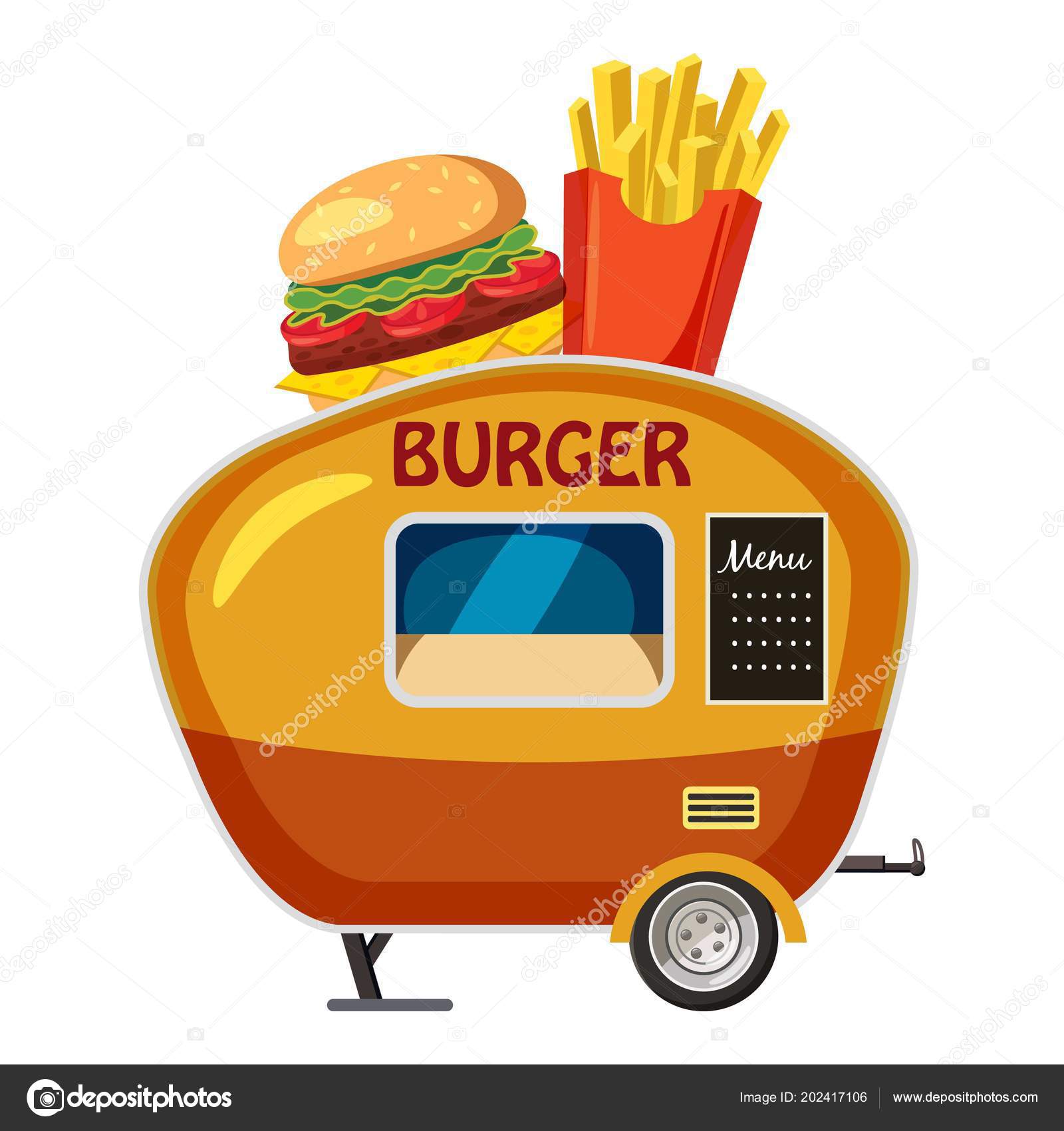 Burger Trailer Mobile Snack Icon Cartoon Style Stock