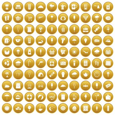 Altın 100 dondurma Icons set