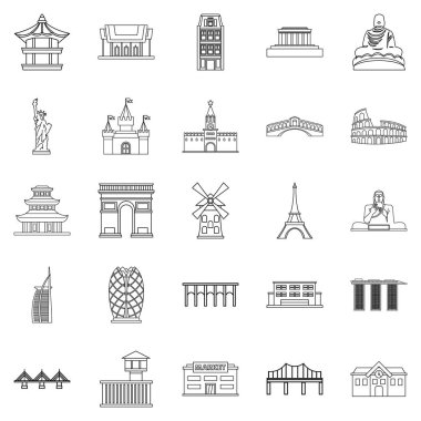 İnşaat Icons set, anahat stili