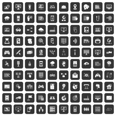 siyah 100 Ağ Icons set