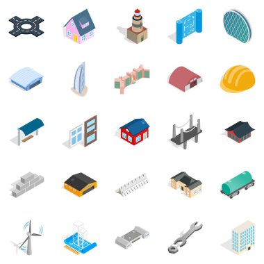 Icons set, izometrik stil binmek