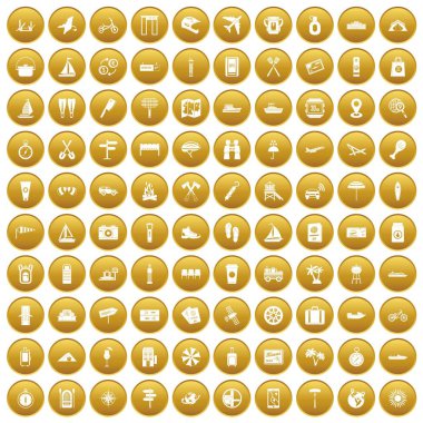 Altın 100 yolculuk Icons set