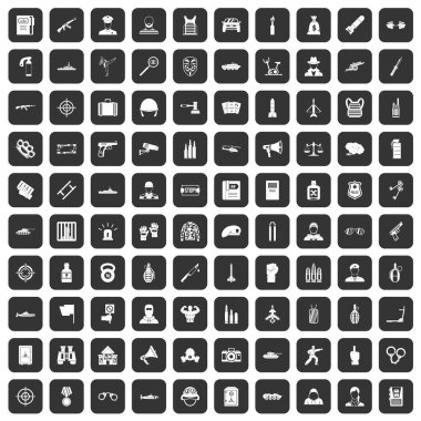 siyah 100 memur Icons set