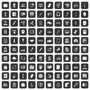 siyah 100 office iş Icons set