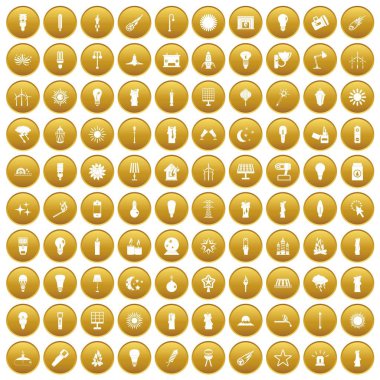 Altın set 100 ışık kaynağı simgeleri