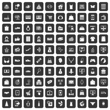 siyah 100 online alışveriş Icons set
