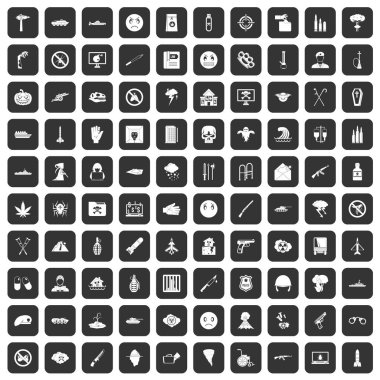 siyah 100 baskı Icons set